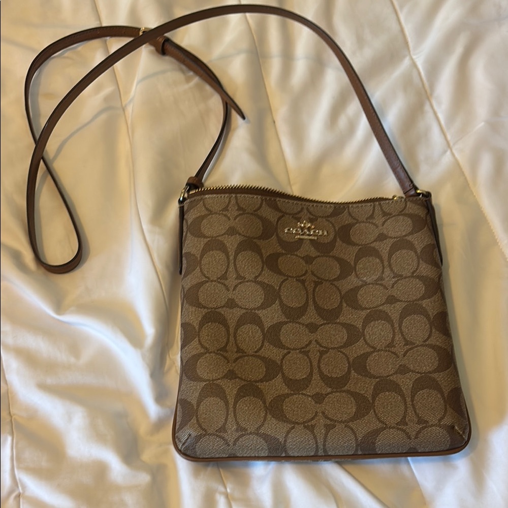 Coach Brown Leather Crossbody Bag with Signature Monogram